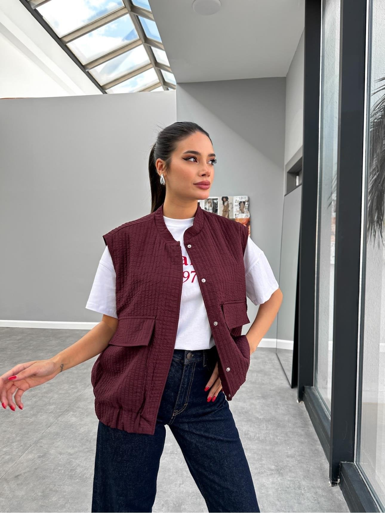 Claret Red Quilted Vest - Lebbse