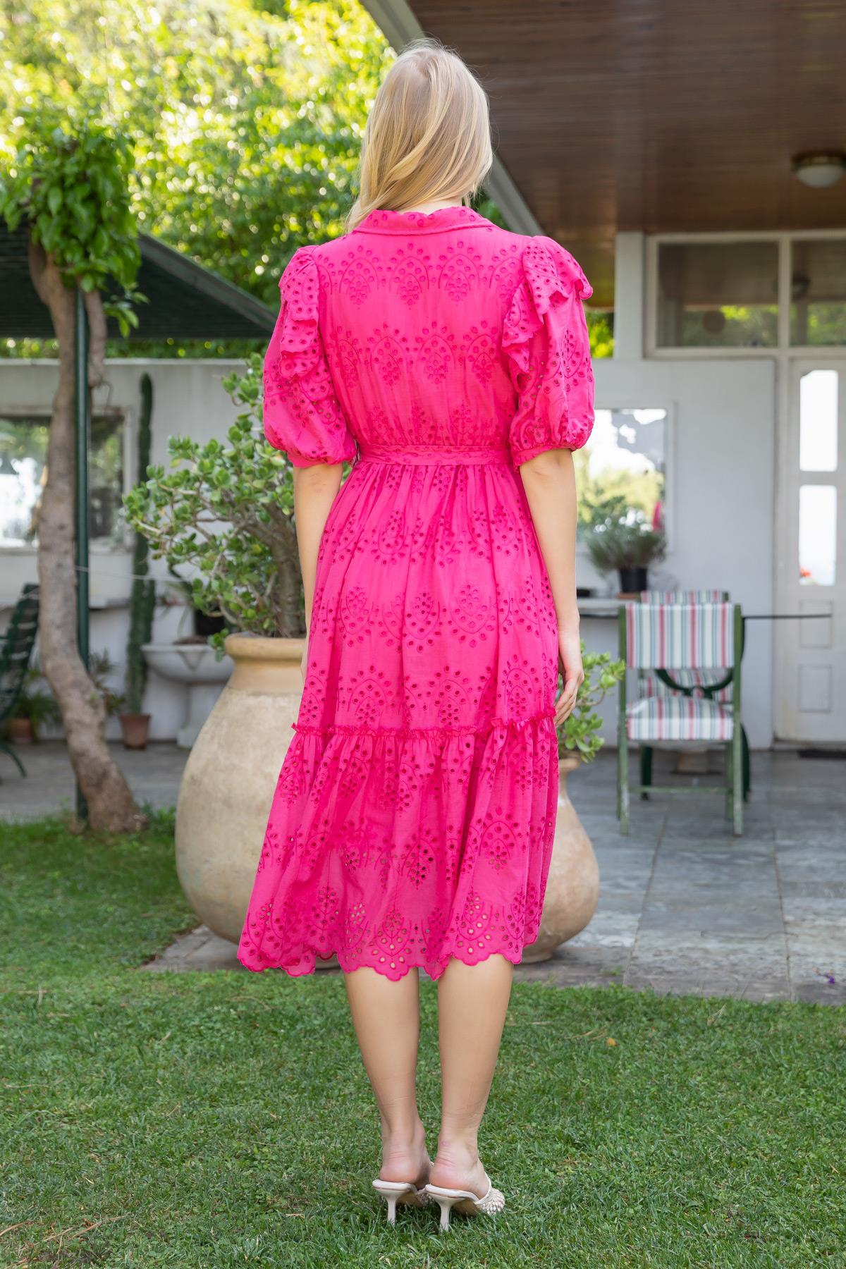 Collared Brode Dress - PINK - Lebbse