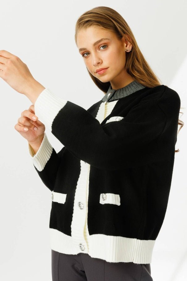 Color Block Black Cardigan - Lebbse