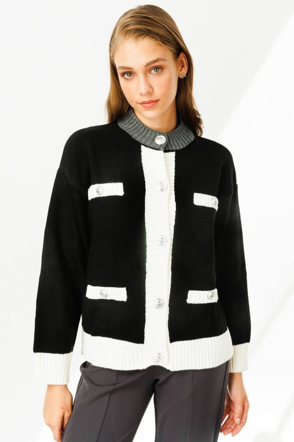 Color Block Black Cardigan - Lebbse