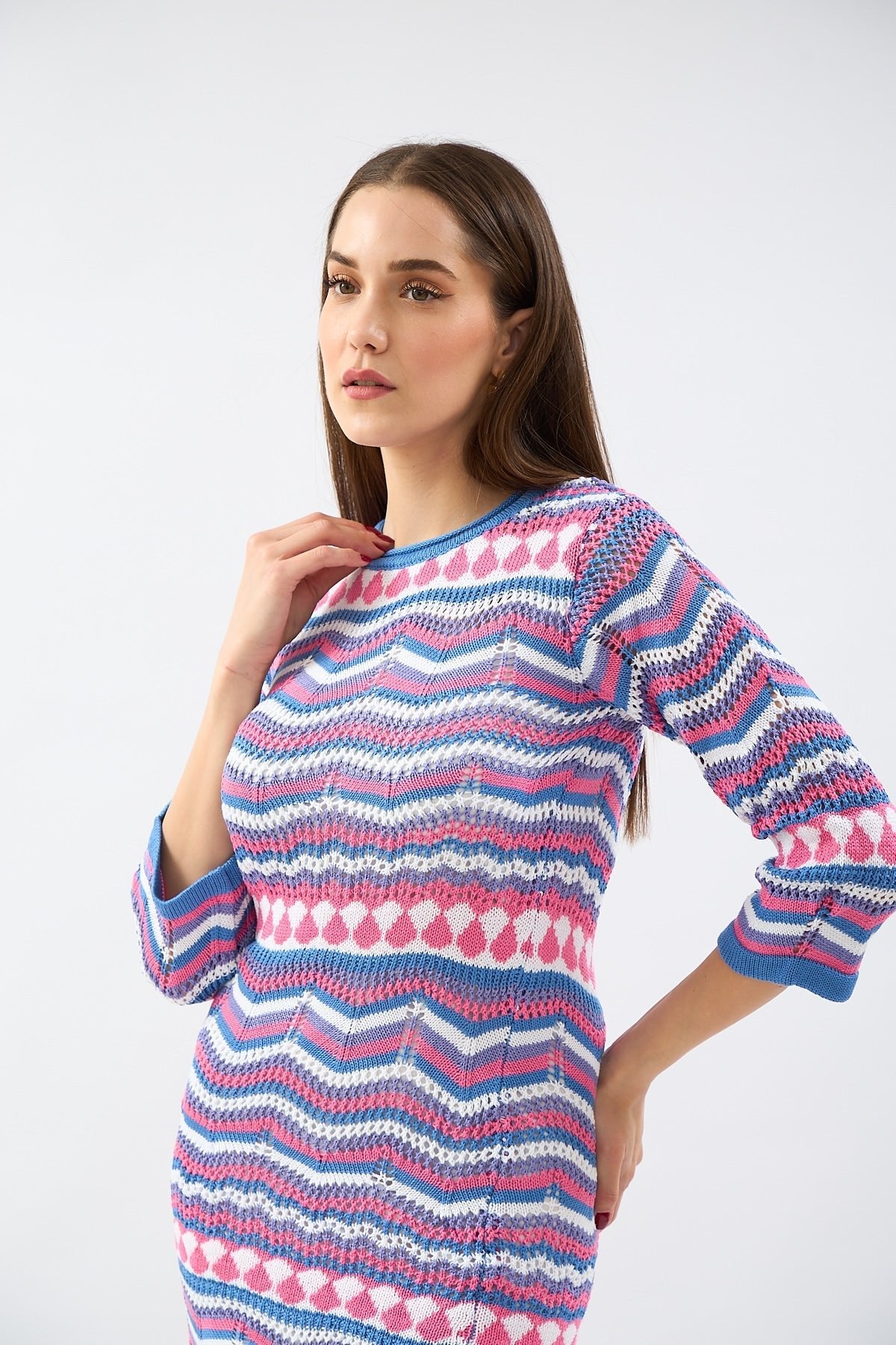 Colorful Knitted Mini Dress - Lebbse