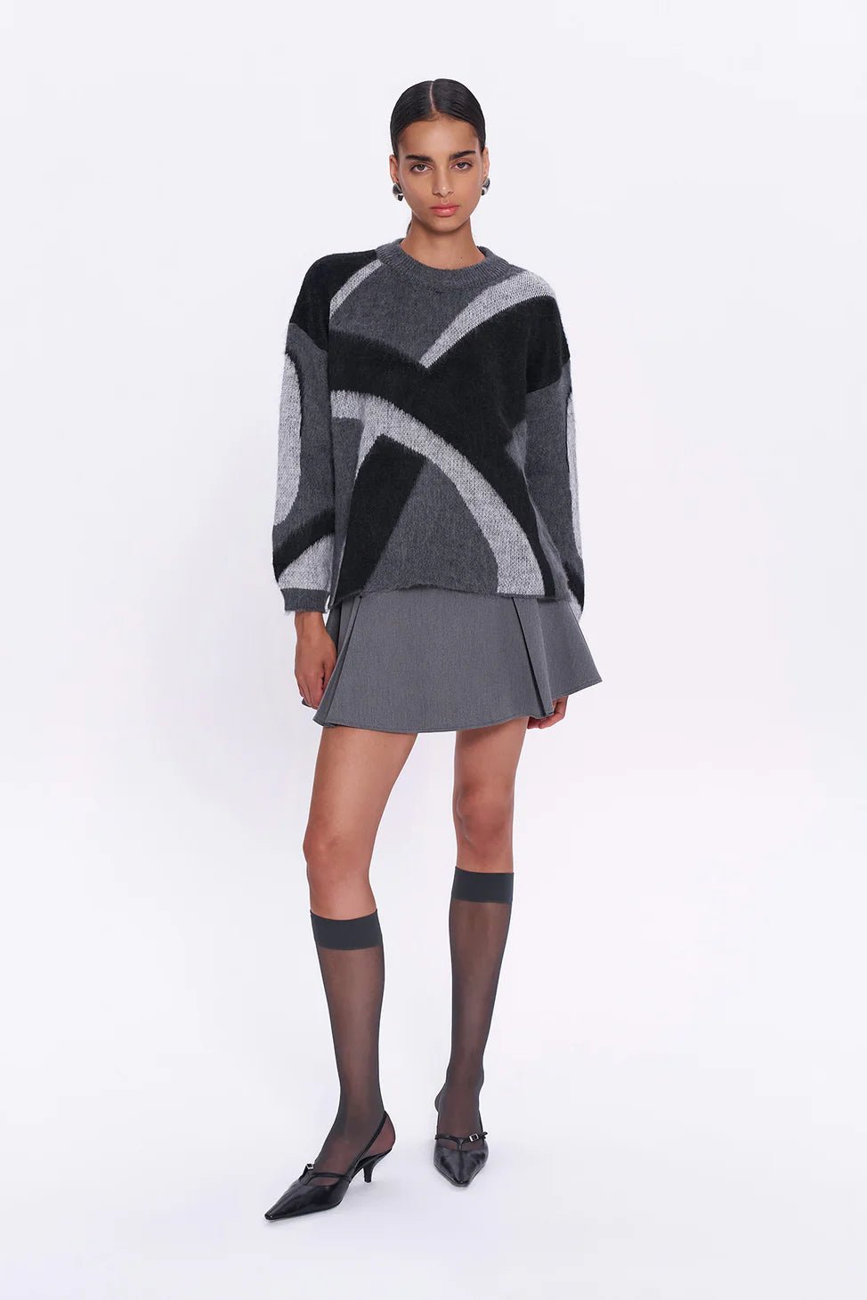 Colorful Patterned Long Sleeve Knitwear Gray - Lebbse