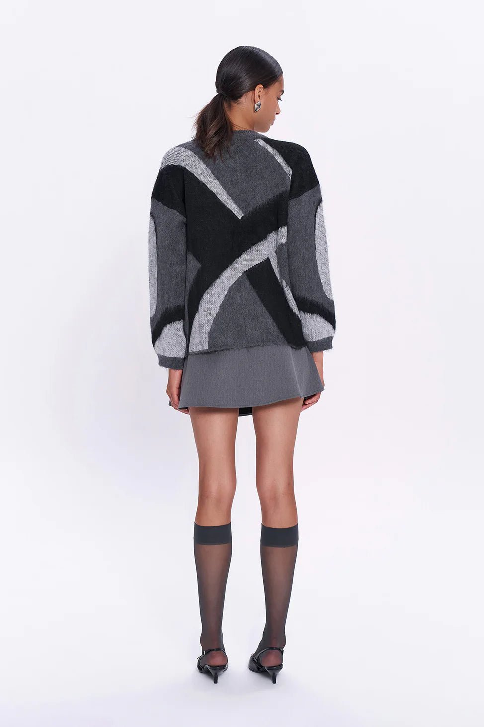 Colorful Patterned Long Sleeve Knitwear Gray - Lebbse