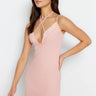 Corded Cotton Knitted Nightgown with Powder Lace and Tie Detail - Lebbse