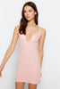 Corded Cotton Knitted Nightgown with Powder Lace and Tie Detail - Lebbse