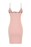 Corded Cotton Knitted Nightgown with Powder Lace and Tie Detail - Lebbse