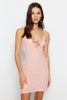 Corded Cotton Knitted Nightgown with Powder Lace and Tie Detail - Lebbse
