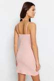 Corded Cotton Knitted Nightgown with Powder Lace and Tie Detail - Lebbse