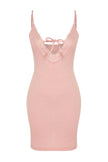 Corded Cotton Knitted Nightgown with Powder Lace and Tie Detail - Lebbse