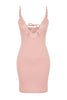 Corded Cotton Knitted Nightgown with Powder Lace and Tie Detail - Lebbse