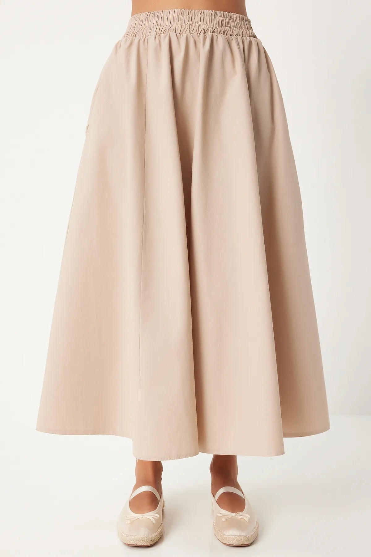 Cream Linen Blend Maxi Skirt - Lebbse