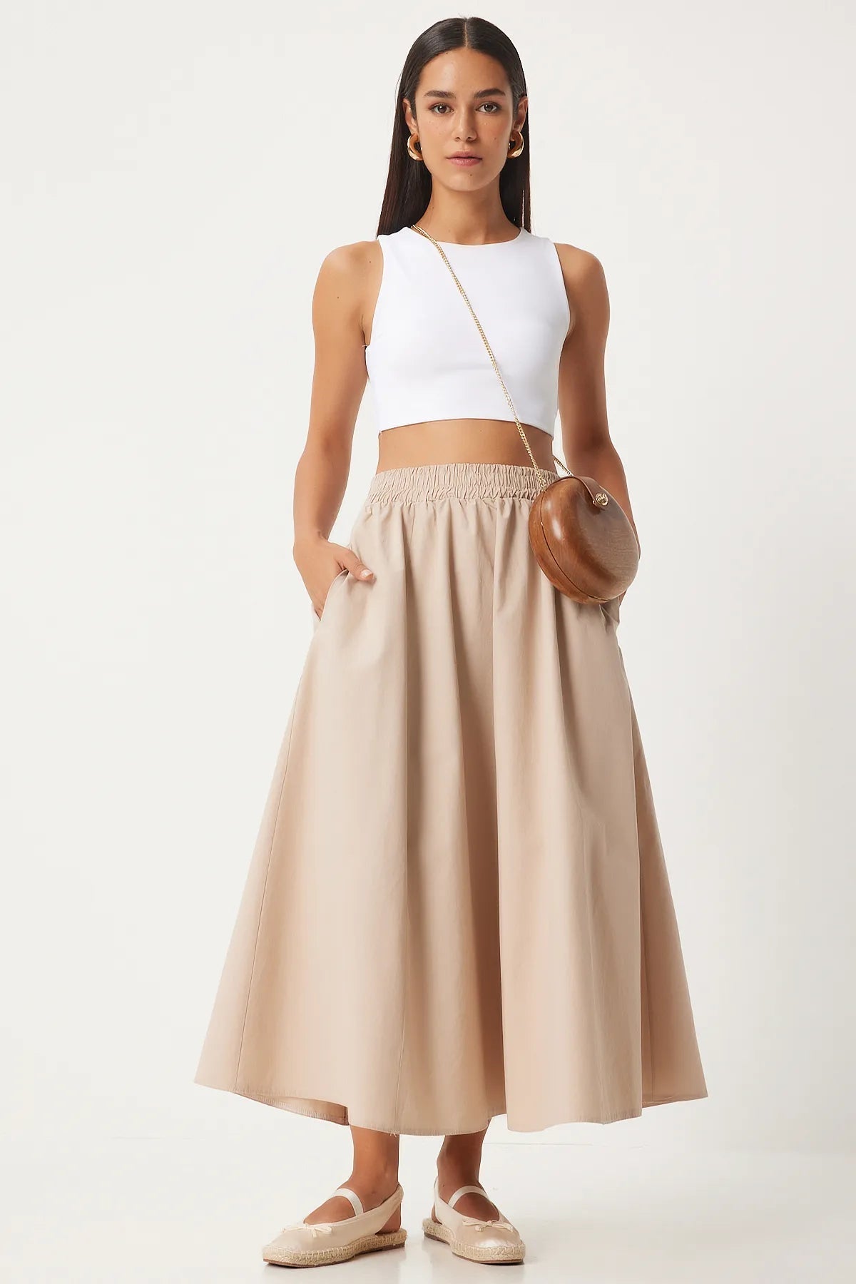 Cream Linen Blend Maxi Skirt - Lebbse