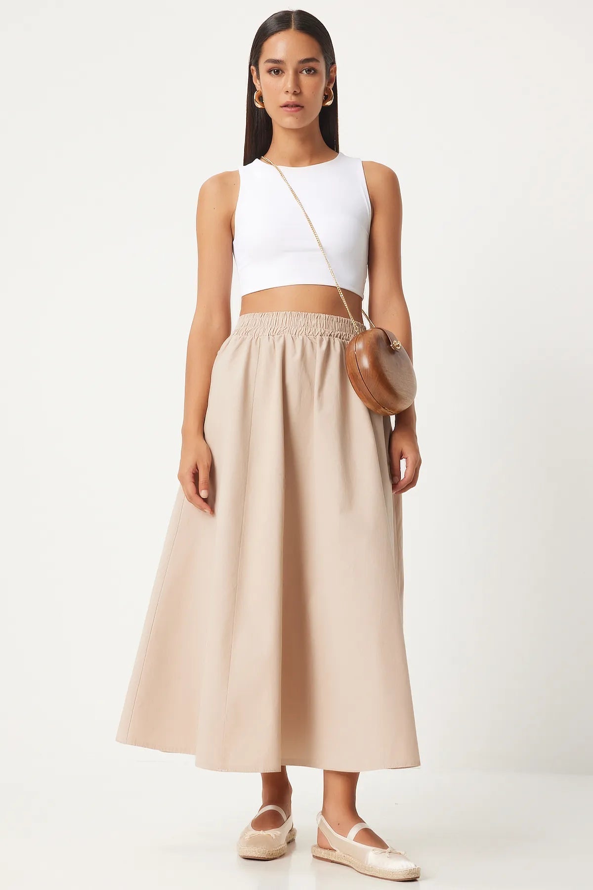 Cream Linen Blend Maxi Skirt - Lebbse