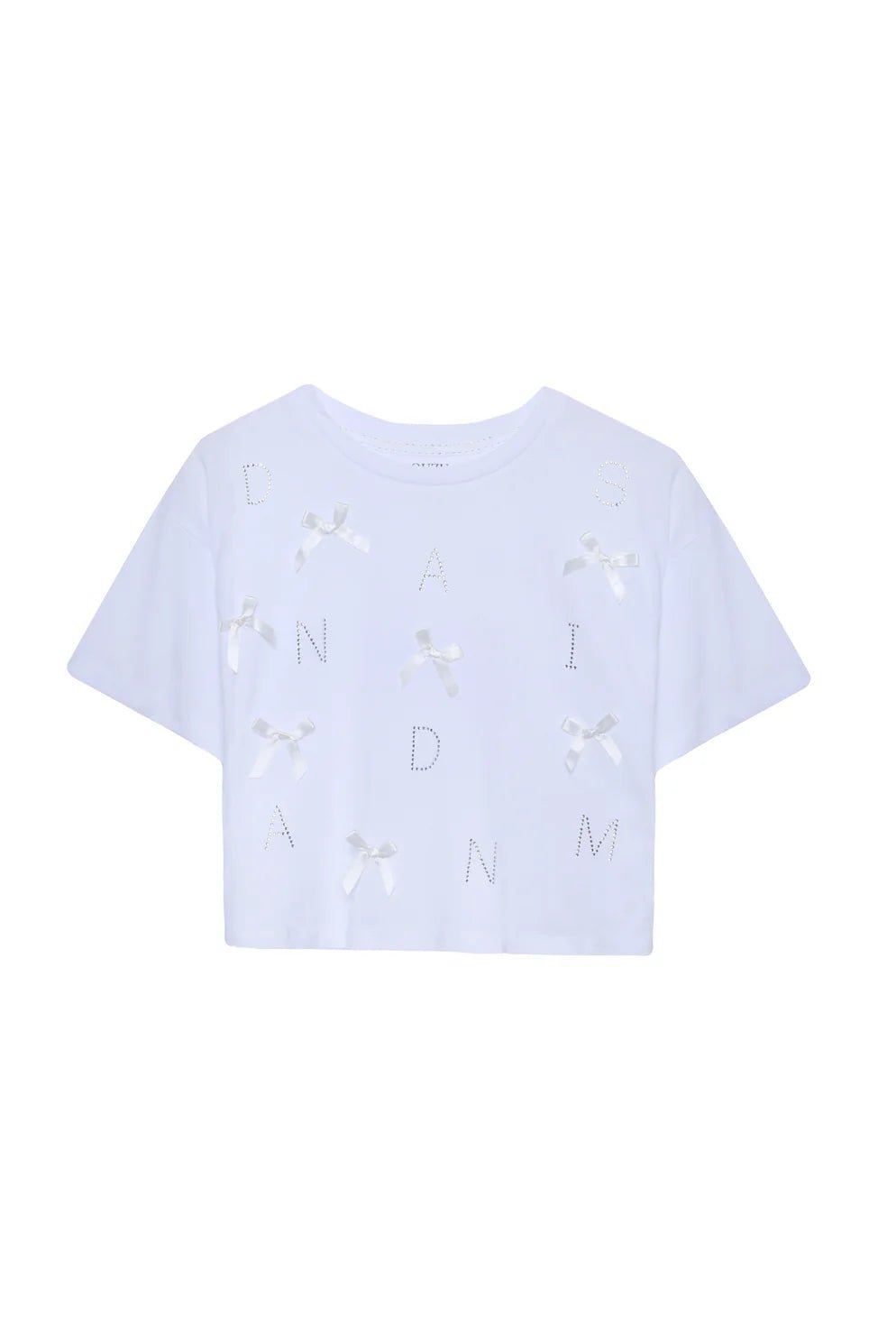 Crop T-Shirt with Bow Detail White - Lebbse