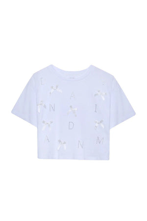 تيشرت ابيض قصير شرائط على شكل عقد - Crop T-Shirt with Bow Detail White