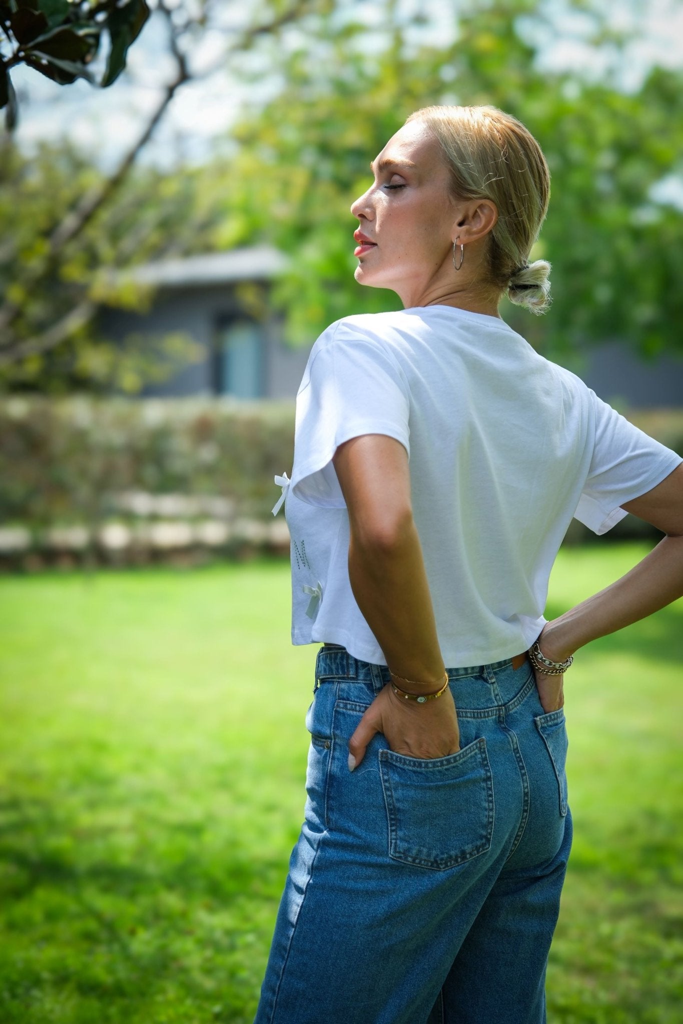 Crop T-Shirt with Bow Detail White | CLOTHES | Lebbse Crop T-Shirt with Bow Detail White | CLOTHES | Lebbse