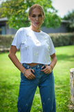 3- تيشرت ابيض قصير شرائط على شكل عقد - Crop T-Shirt with Bow Detail White
