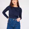 تنسيق بلوزة كحلي متقاطعة - Cross Gathered Blouse Navy Blue