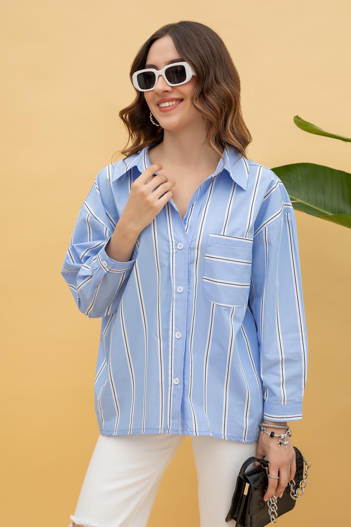 Striped Button Shirt - BLUE
