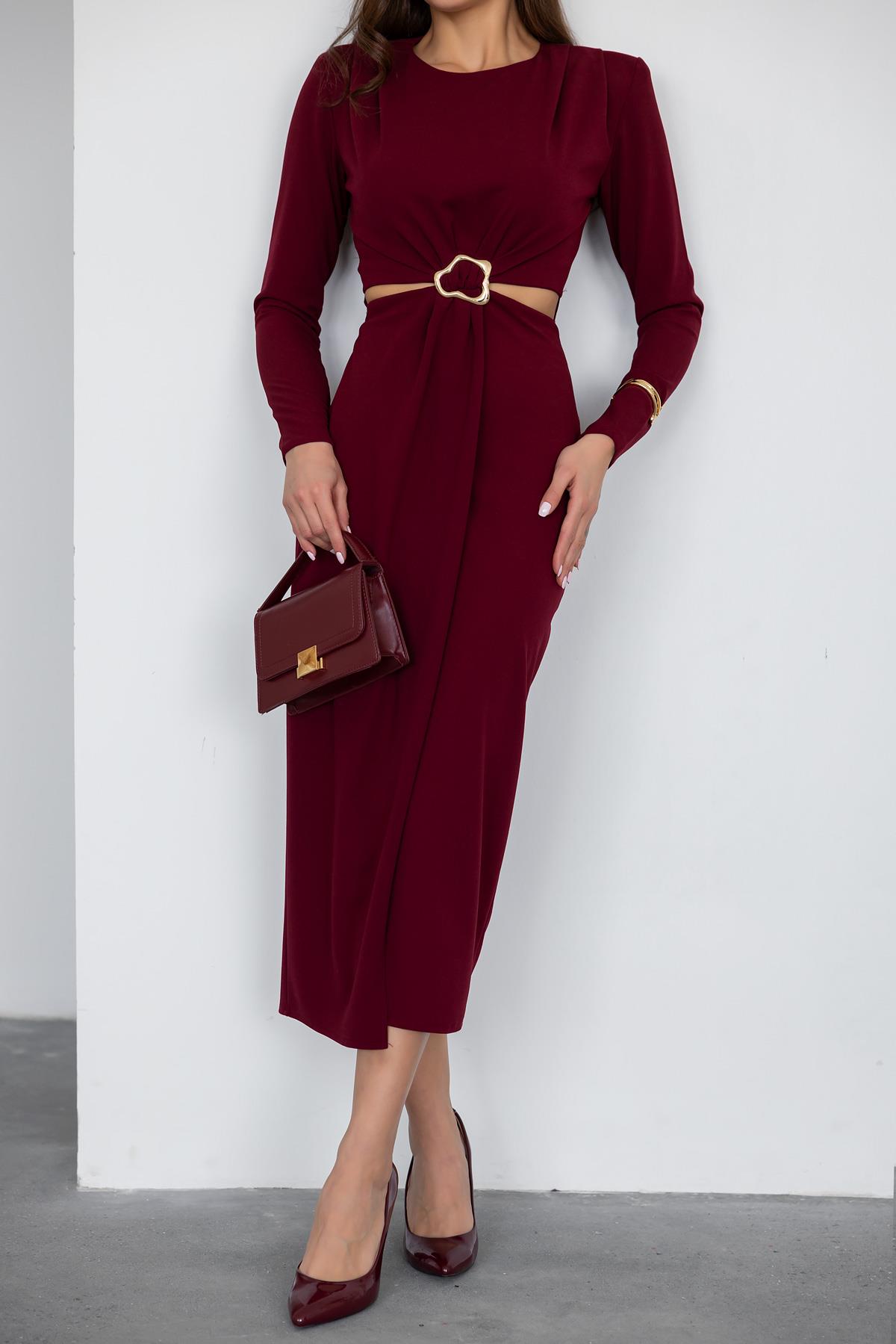 Low-Cut Padded Dress - Claret red