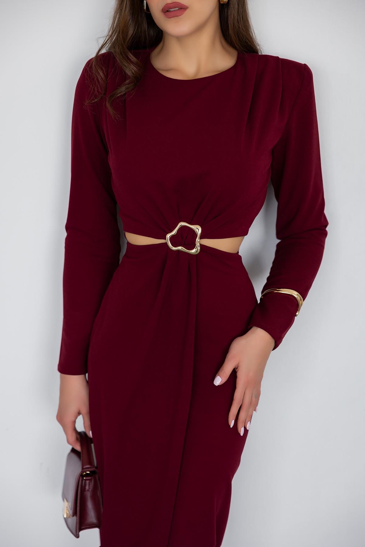 Low-Cut Padded Dress - Claret red