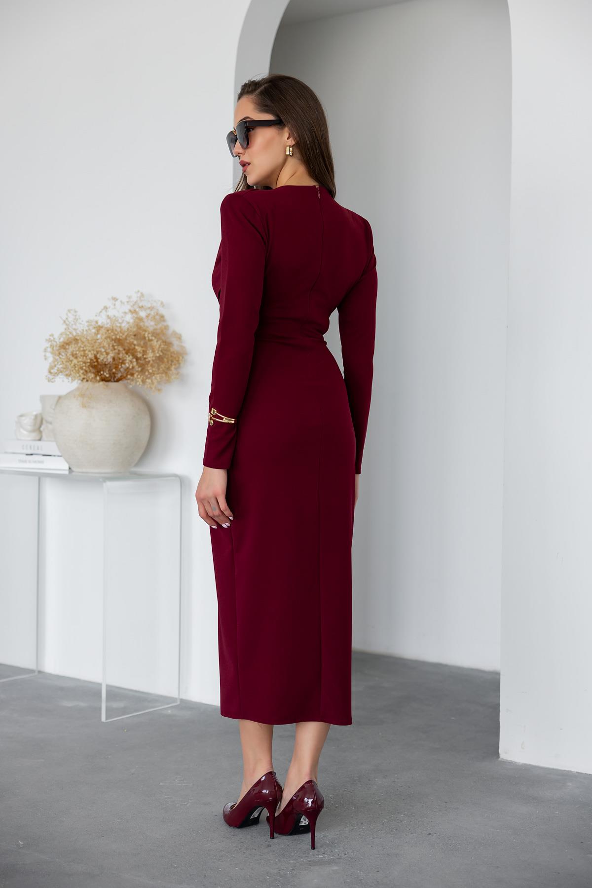 Low-Cut Padded Dress - Claret red