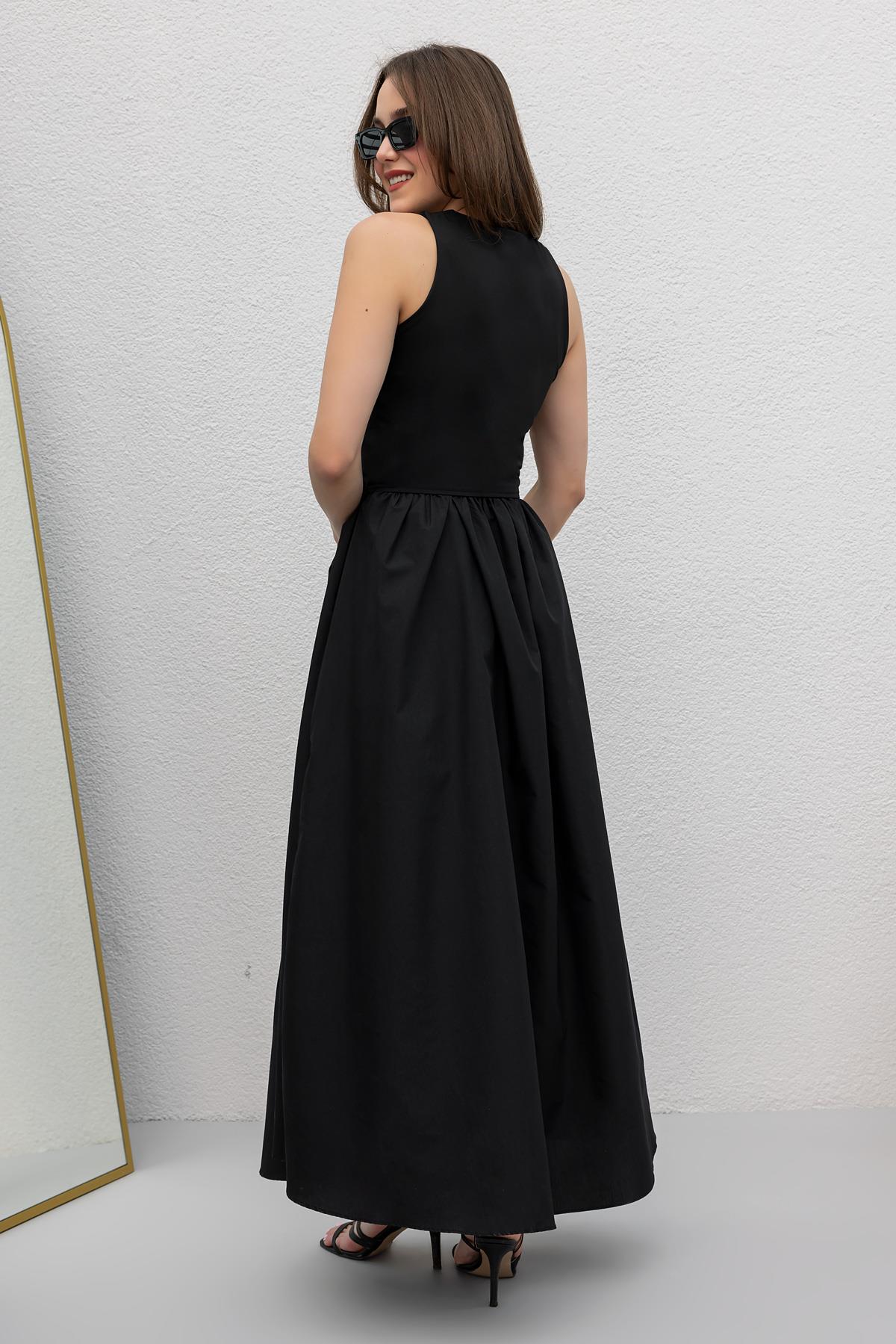 Belted Poplin Dress - BLACK
