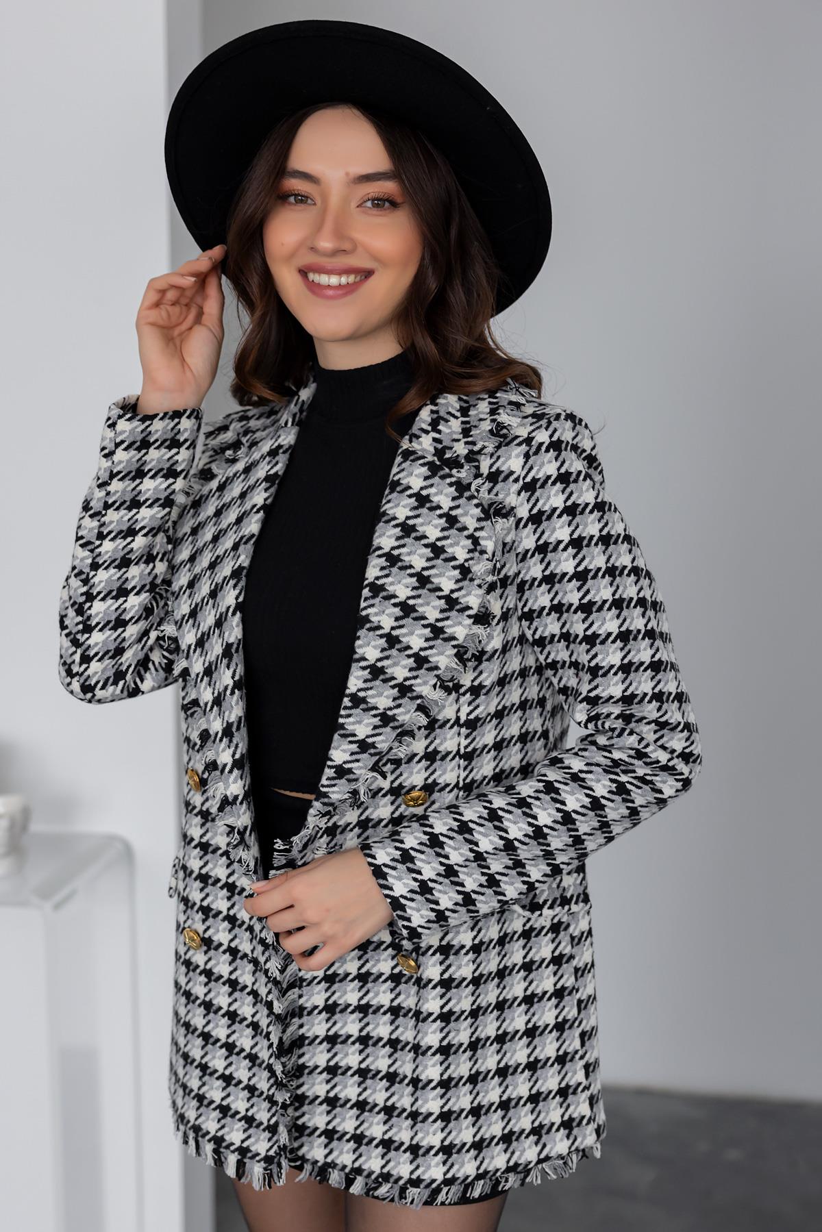 Houndstooth Pattern Buttoned Jacket - GRAY