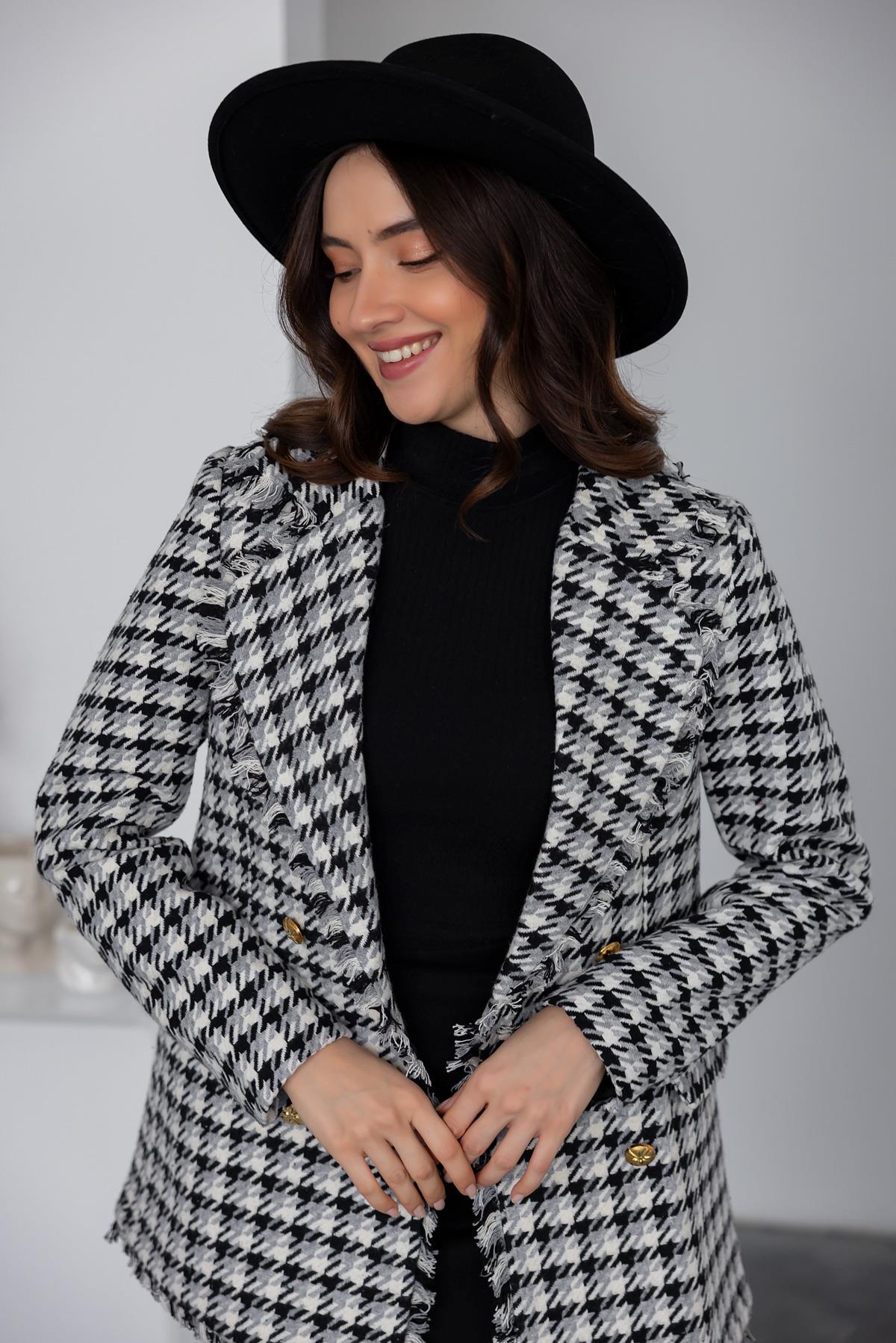 Houndstooth Pattern Buttoned Jacket - GRAY