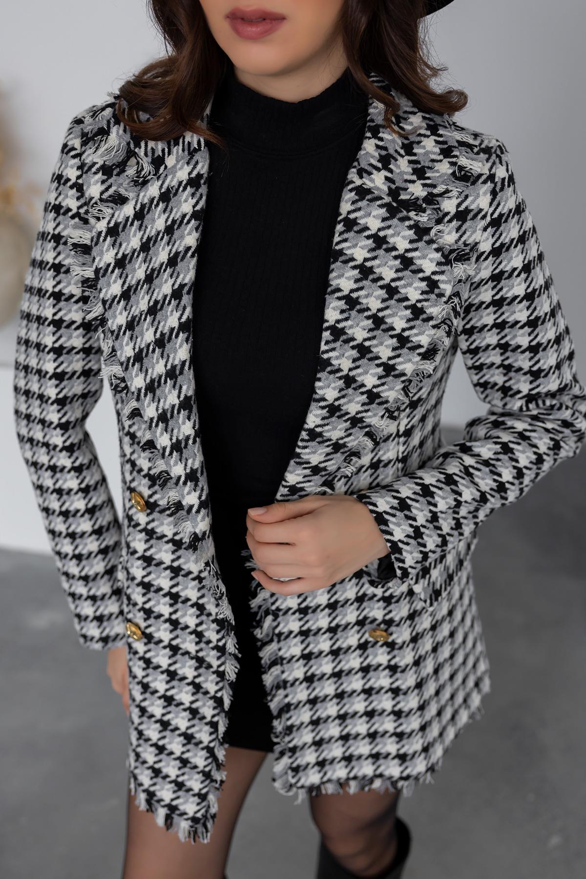 Houndstooth Pattern Buttoned Jacket - GRAY