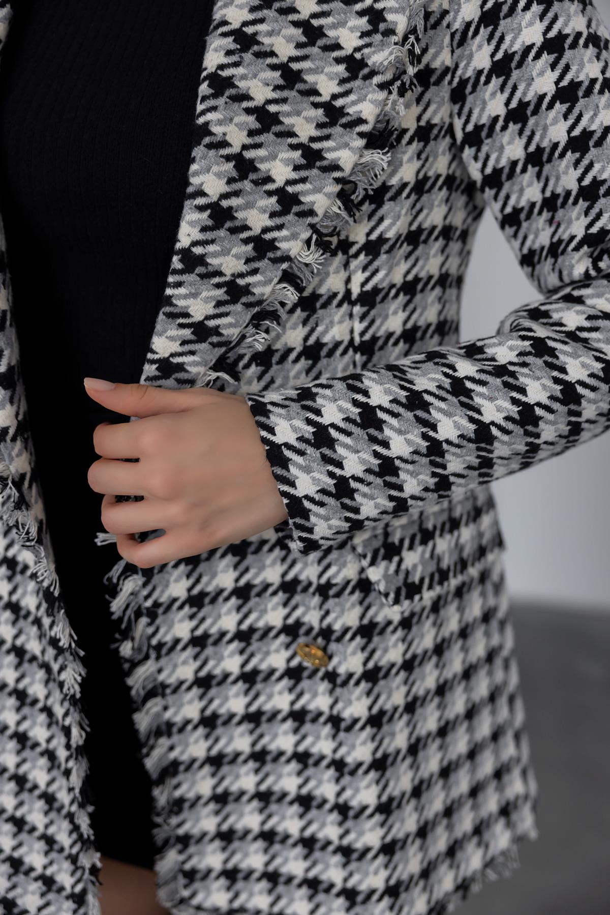 Houndstooth Pattern Buttoned Jacket - GRAY