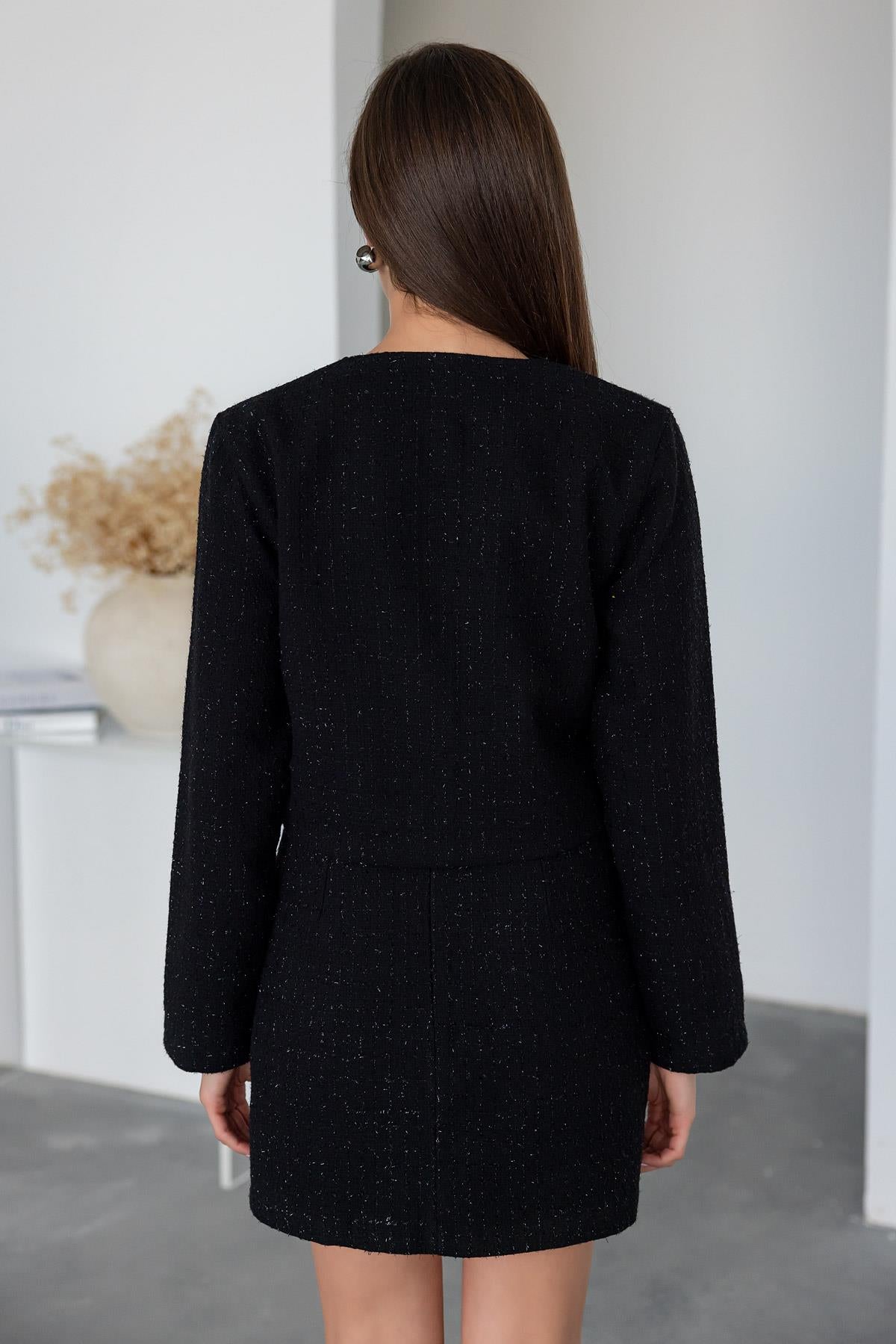 Mini Skirt Tweed Suit - BLACK