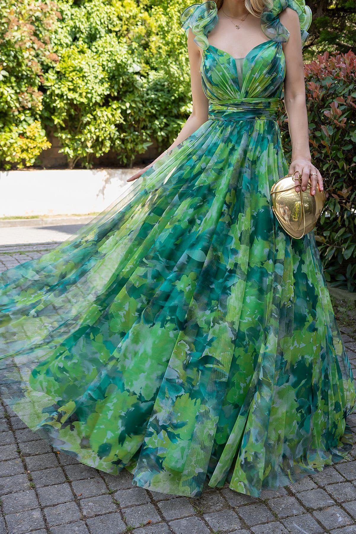 Colorful Design Evening Dress - GREEN
