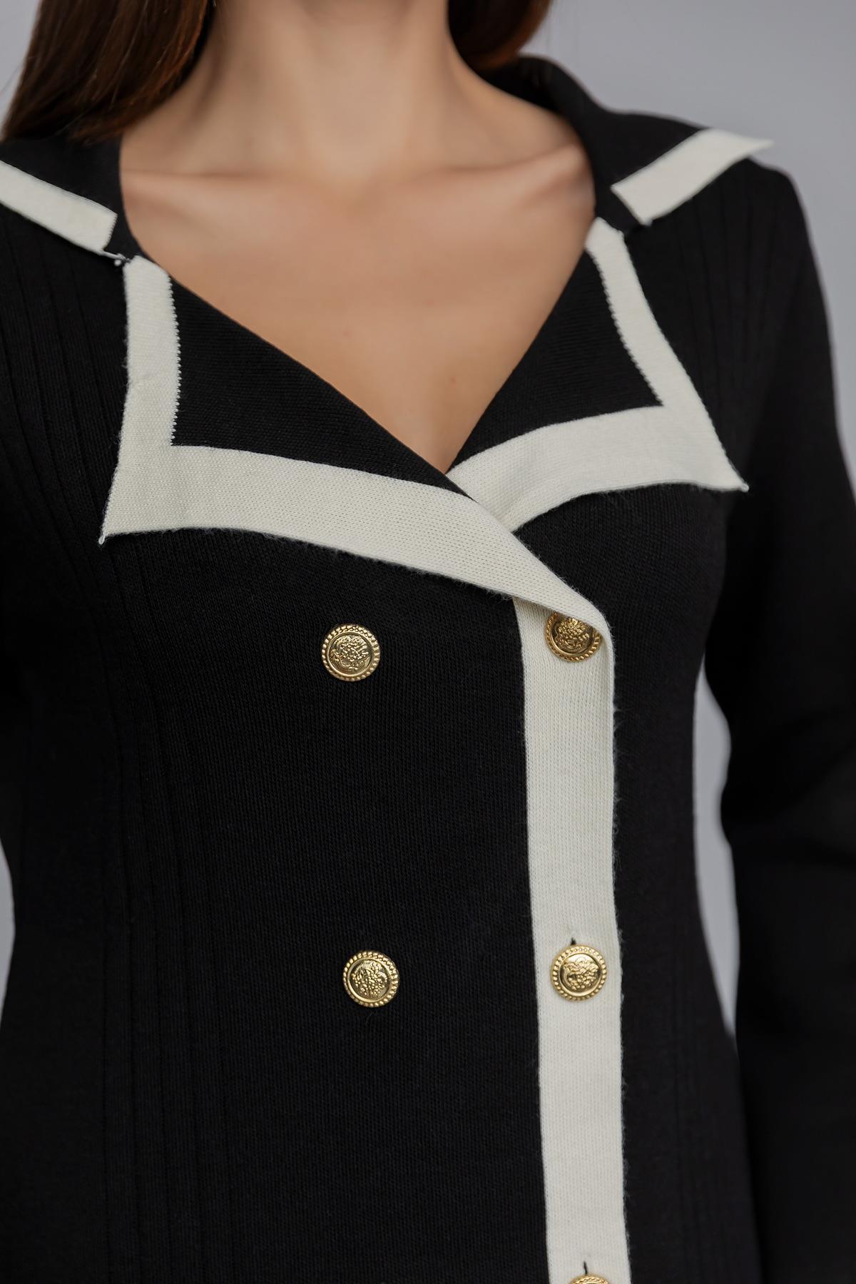 Gold Buttoned Knit Dress - BLACK