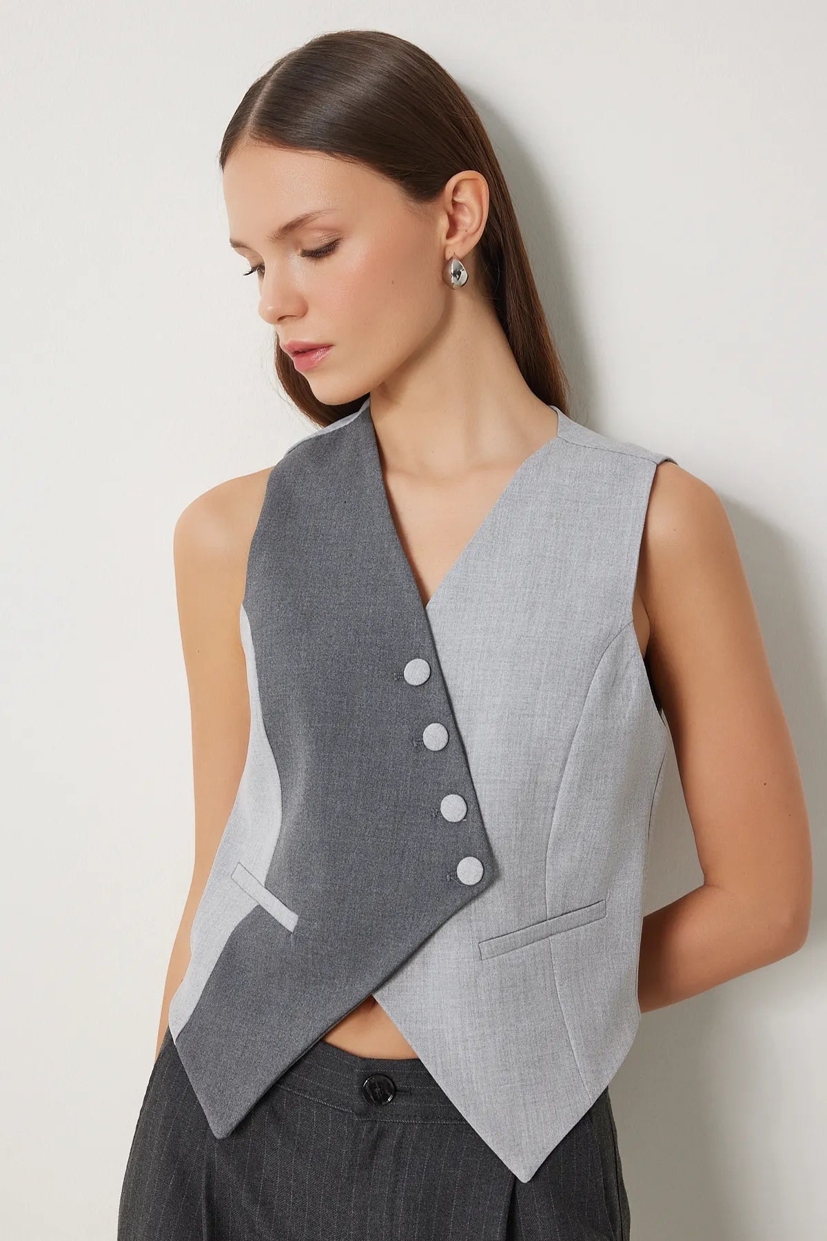 Gray Anthracite Contrast Colored Woven Vest