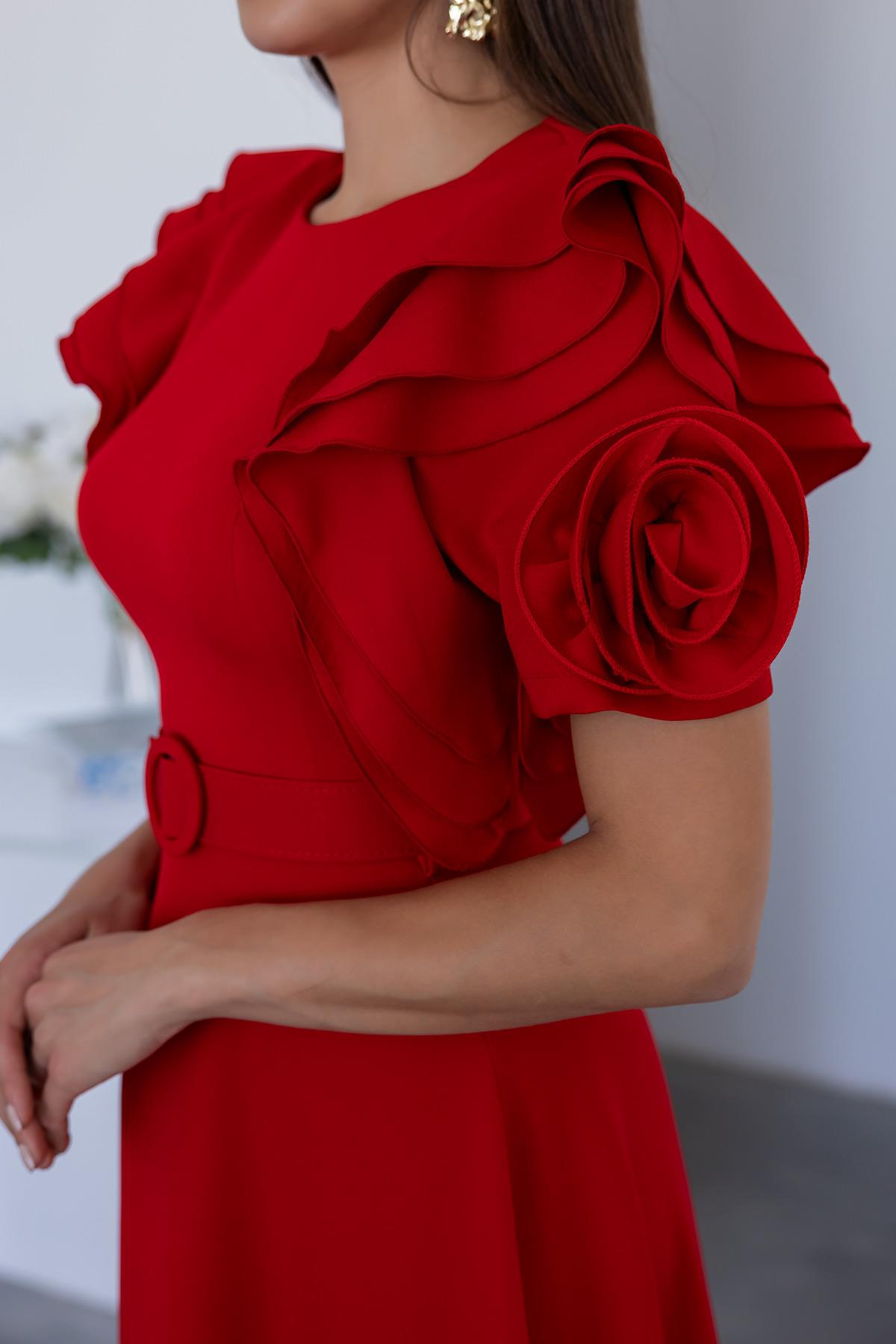 Sleeve Design Belted Dress - RED