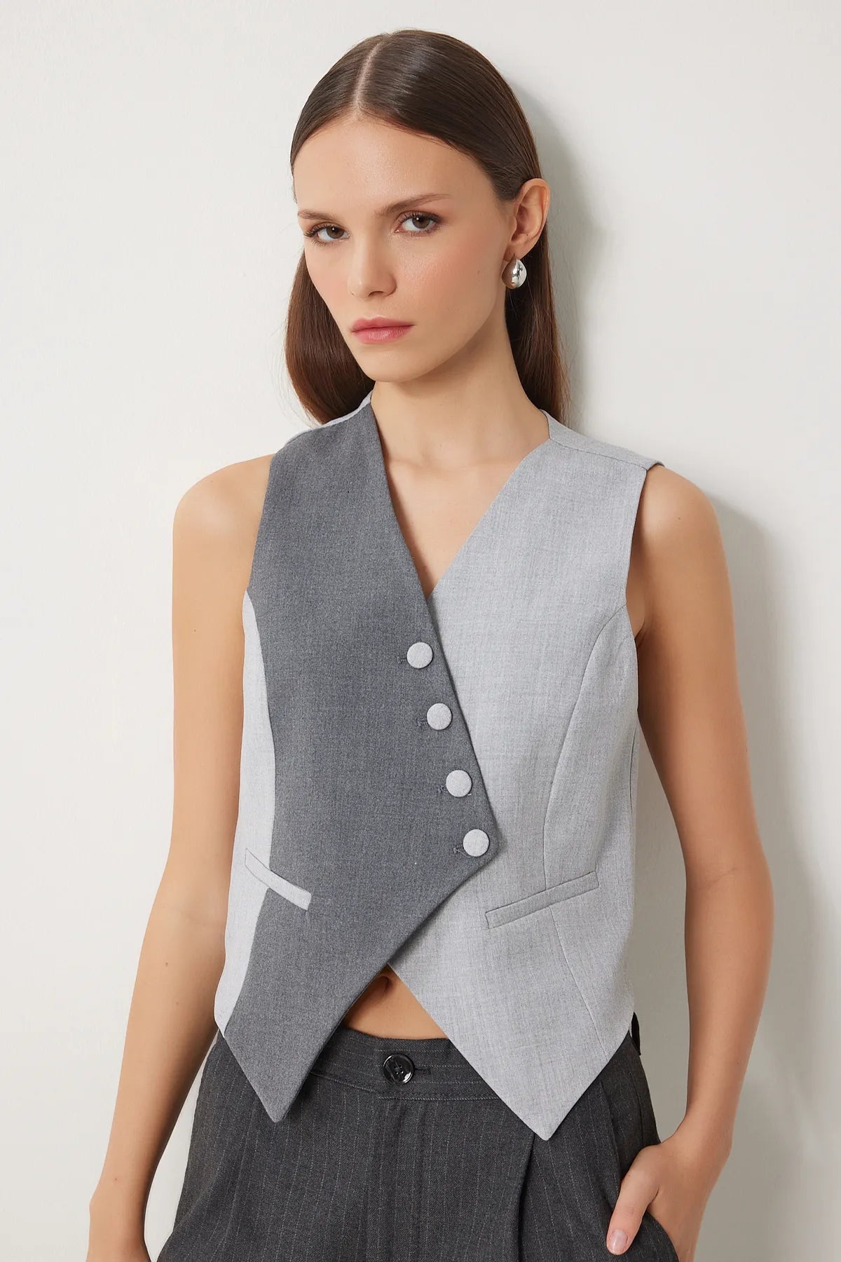 Gray Anthracite Contrast Colored Woven Vest