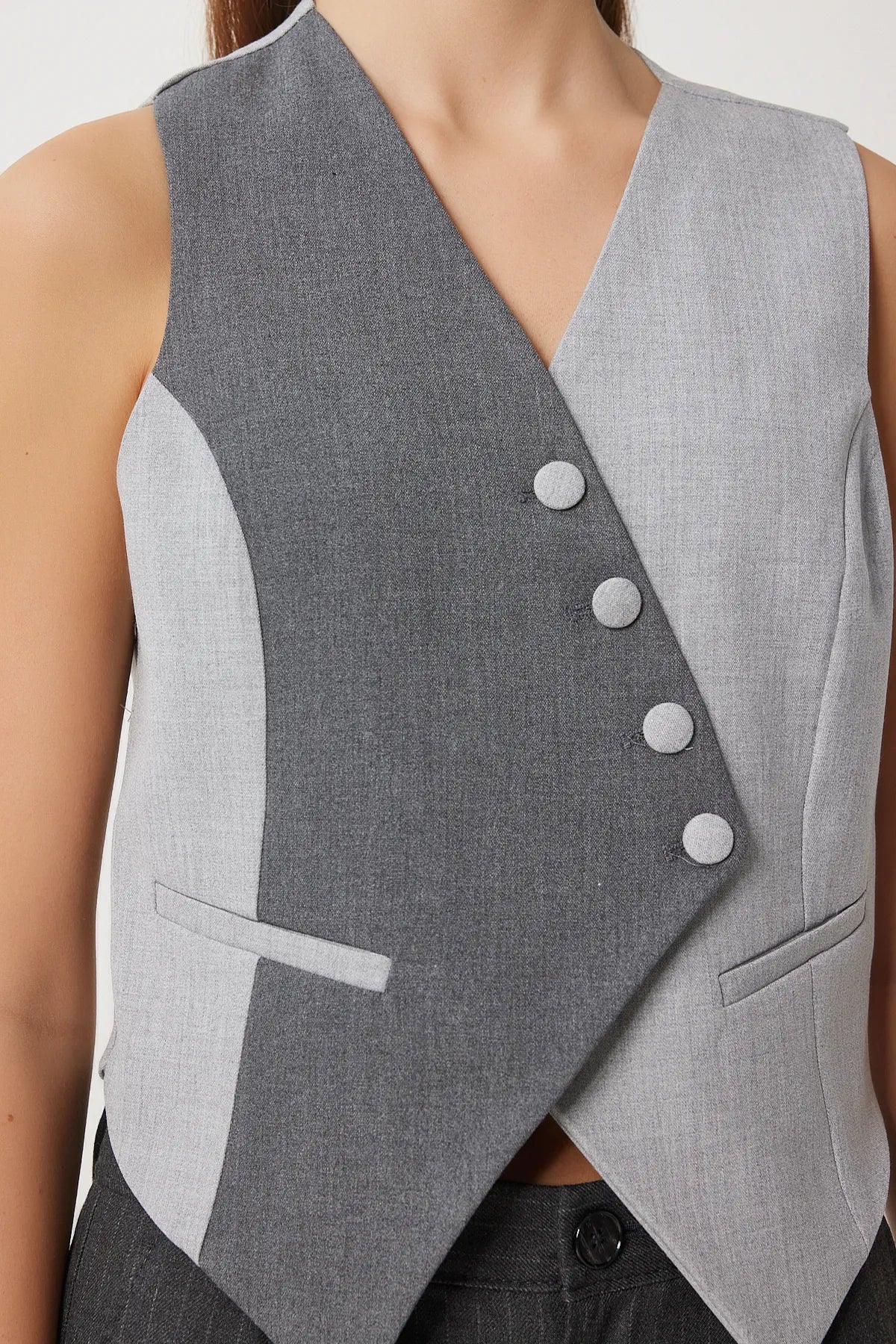 Gray Anthracite Contrast Colored Woven Vest