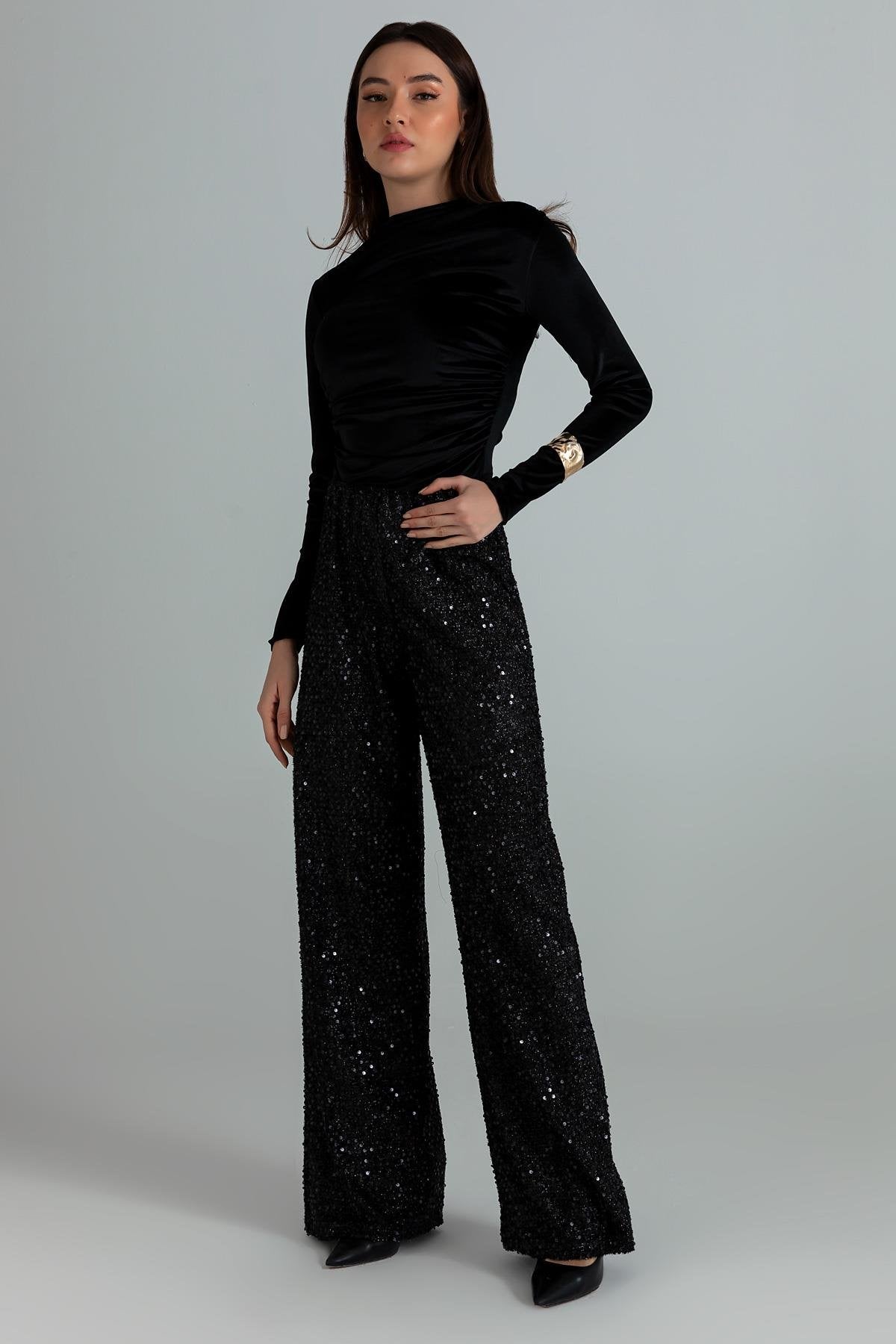 Sequined Trousers - BLACK