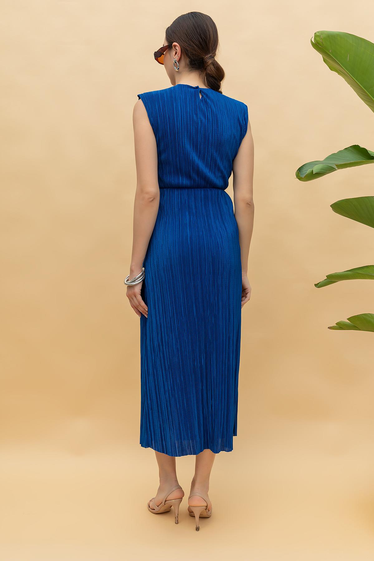 Padded Crinkle Dress - DARK BLUE