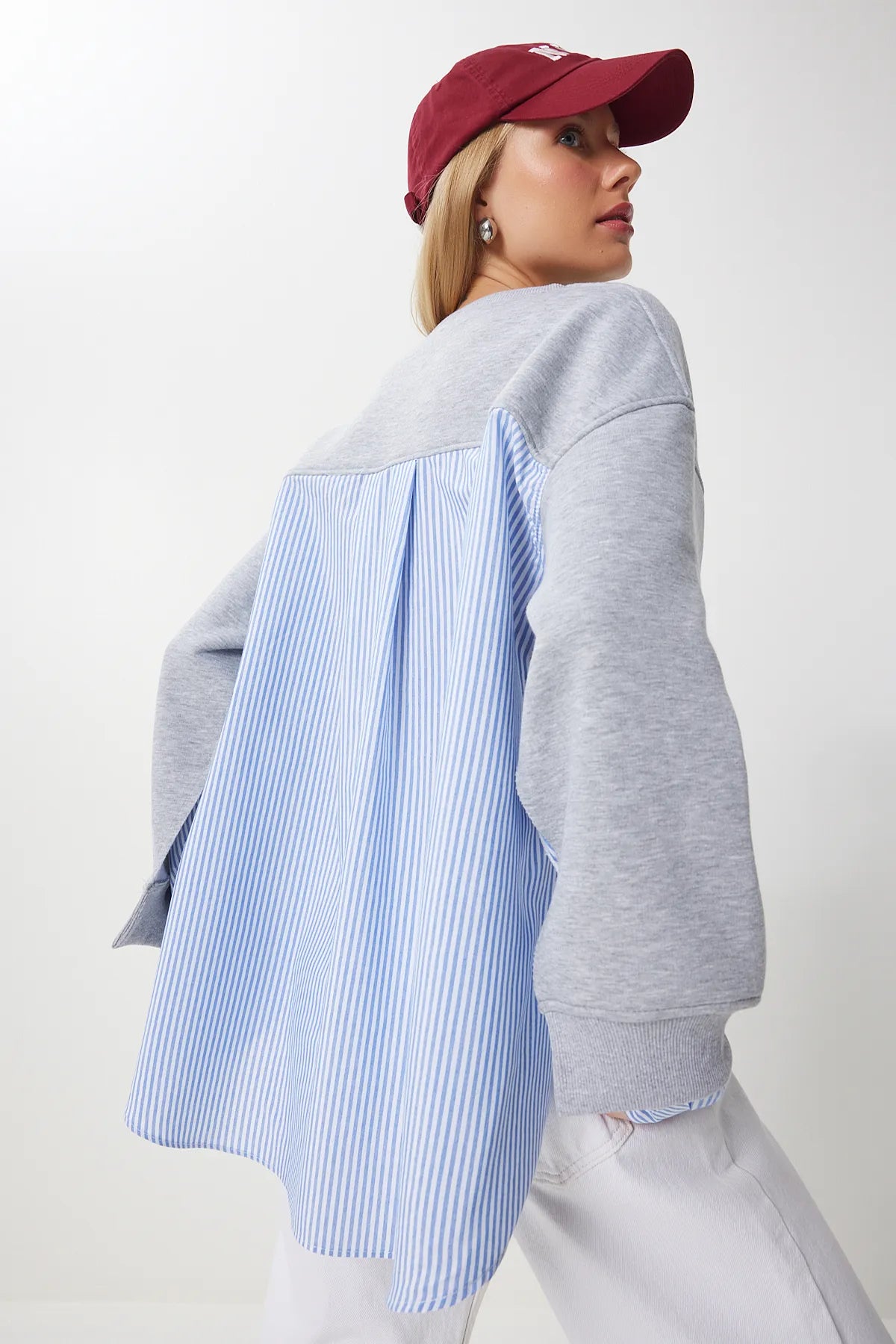 Grey Blue Oversize Shirt Sweatshirt