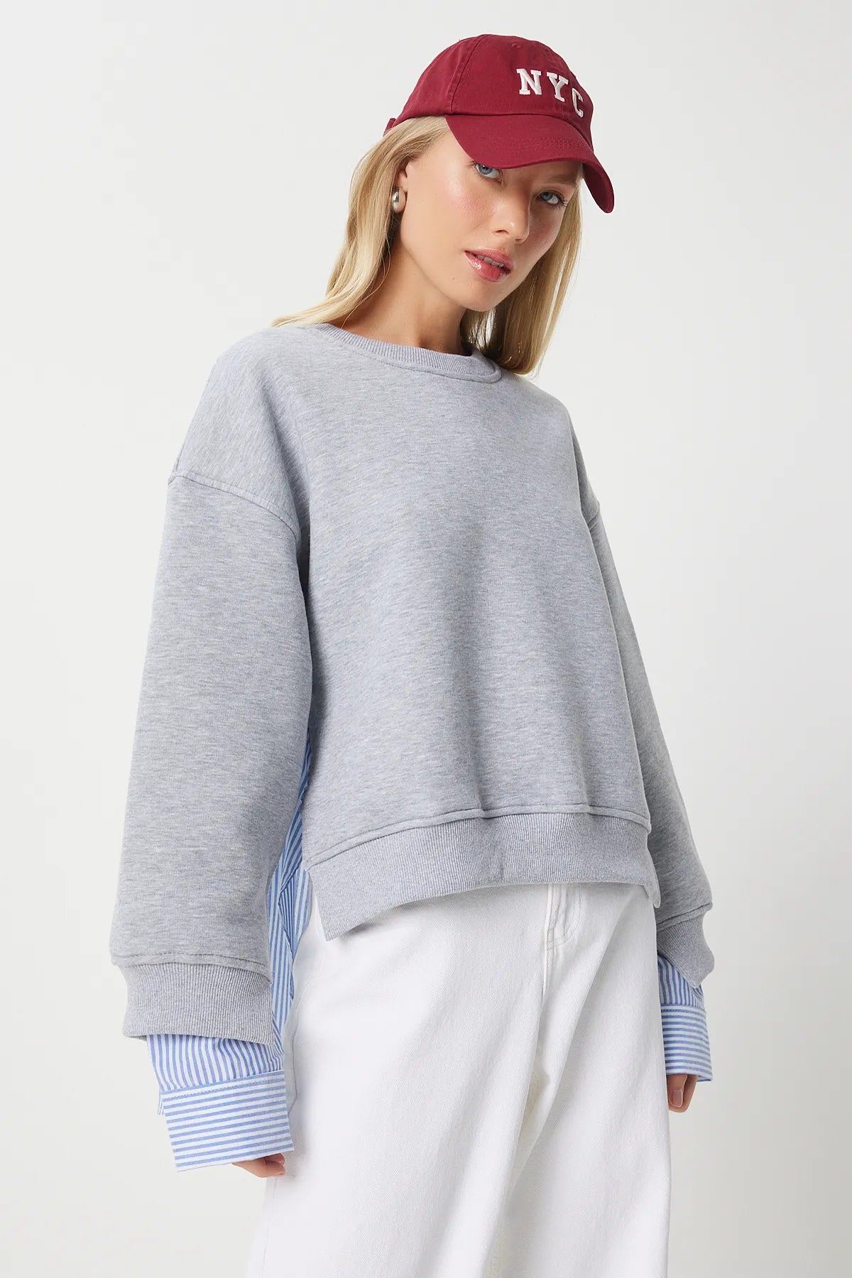 Grey Blue Oversize Shirt Sweatshirt