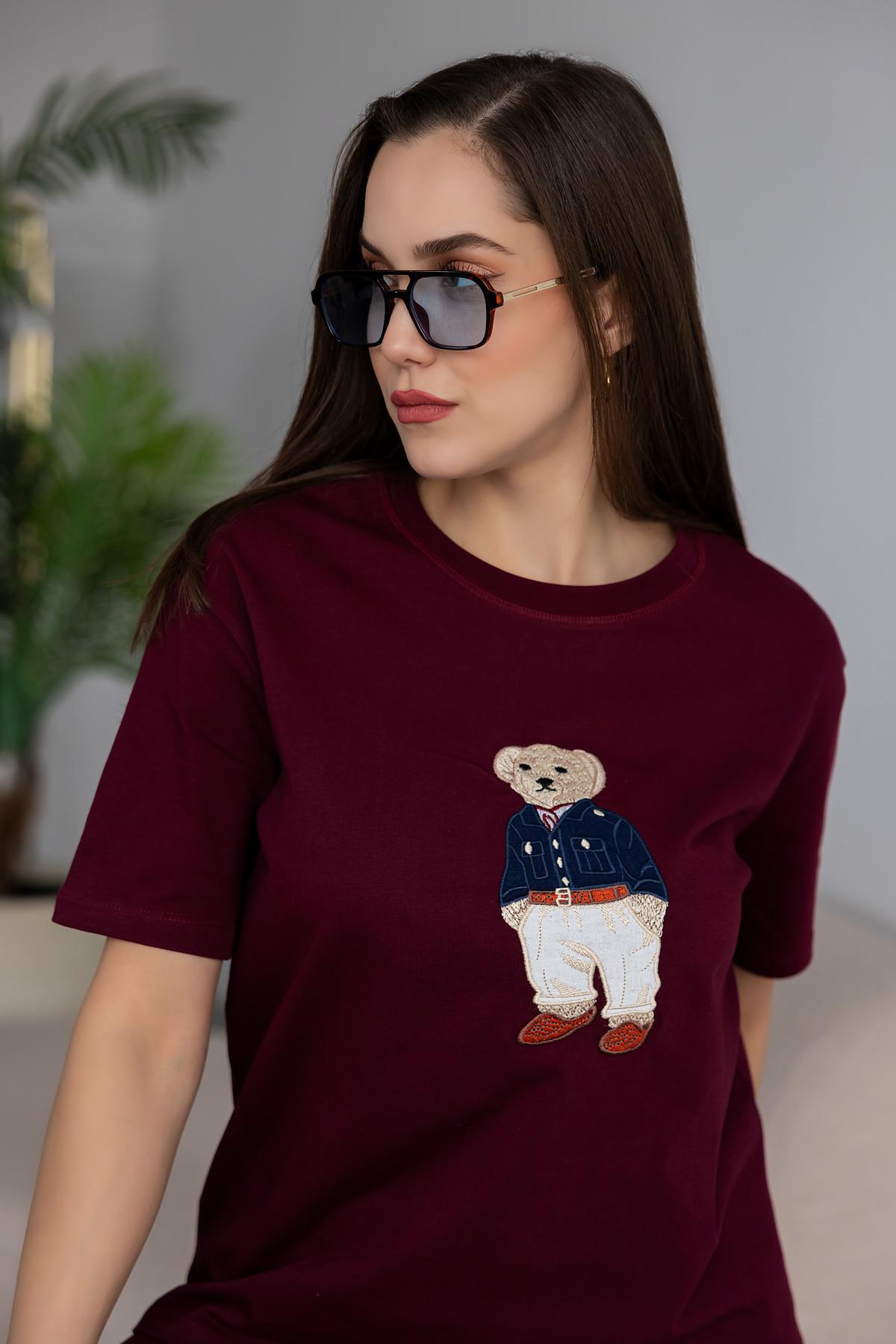 Teddy Bear Printed T-Shirt - CLARET