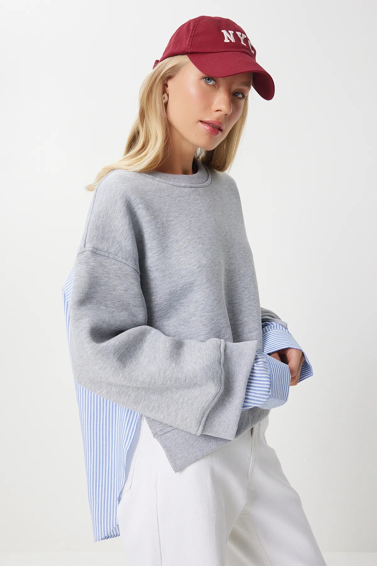 Grey Blue Oversize Shirt Sweatshirt