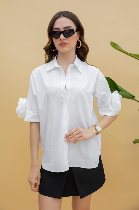 Rose Detailed Shirt - WHITE