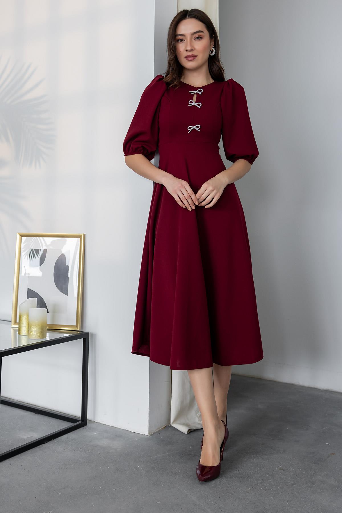 Midi Length Dress - CLARET