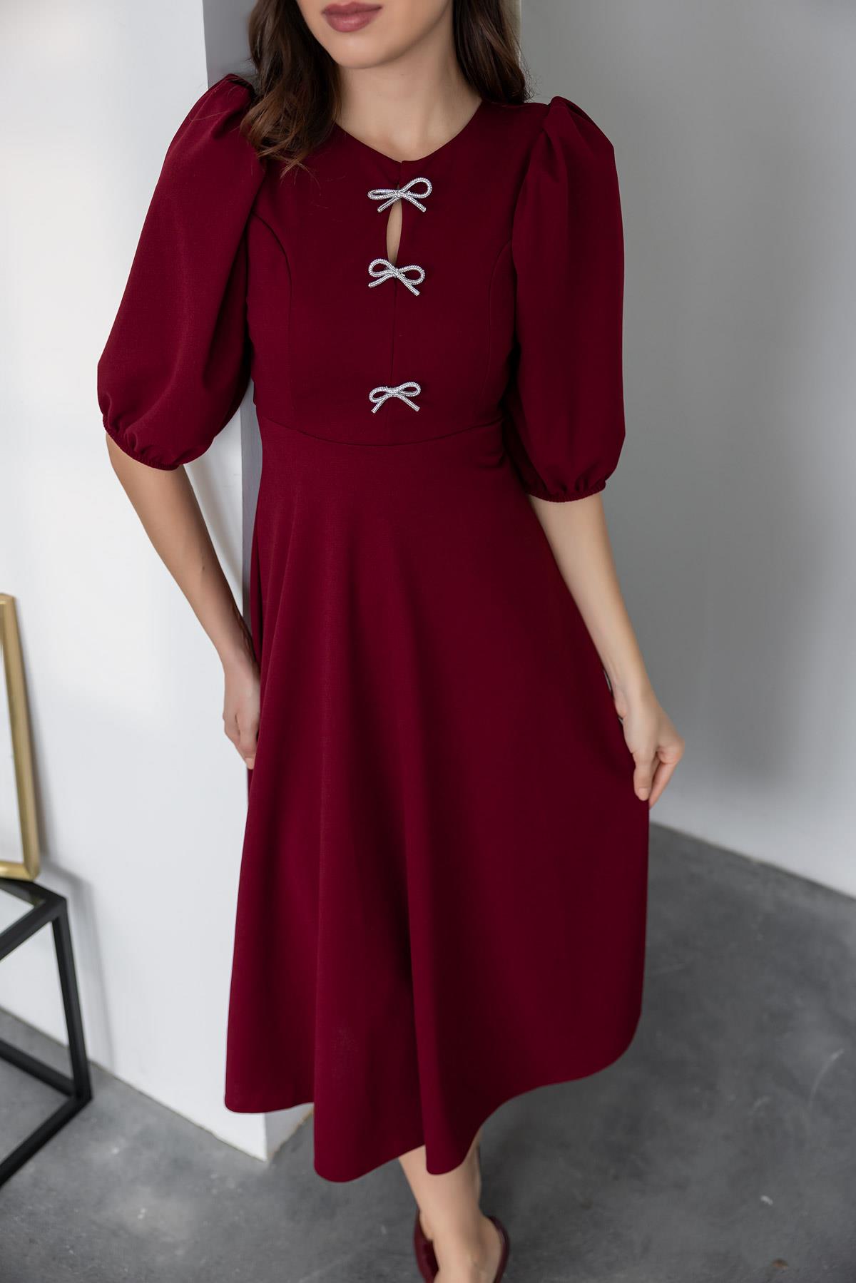 Midi Length Dress - CLARET