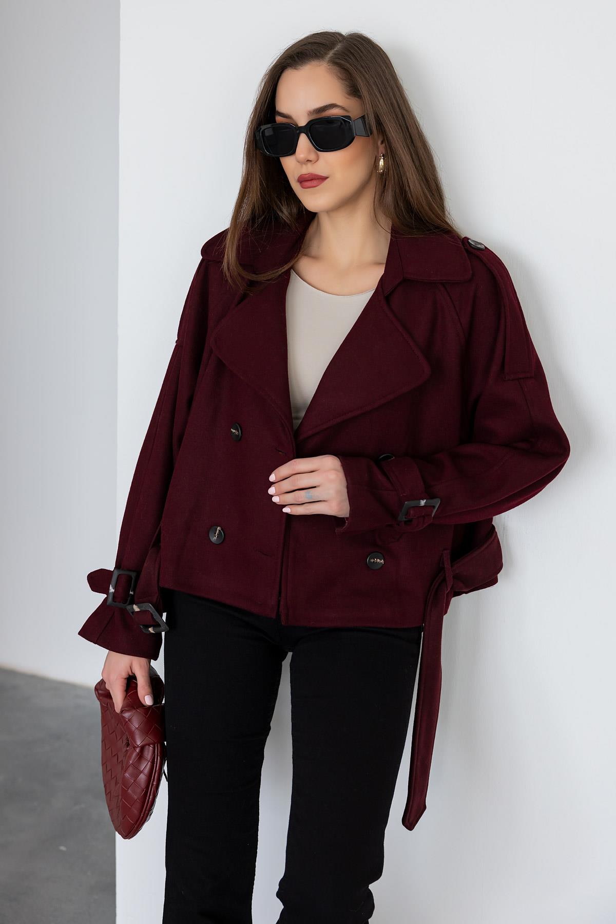 Double Breasted Cashmere Jacket - CLARET RED