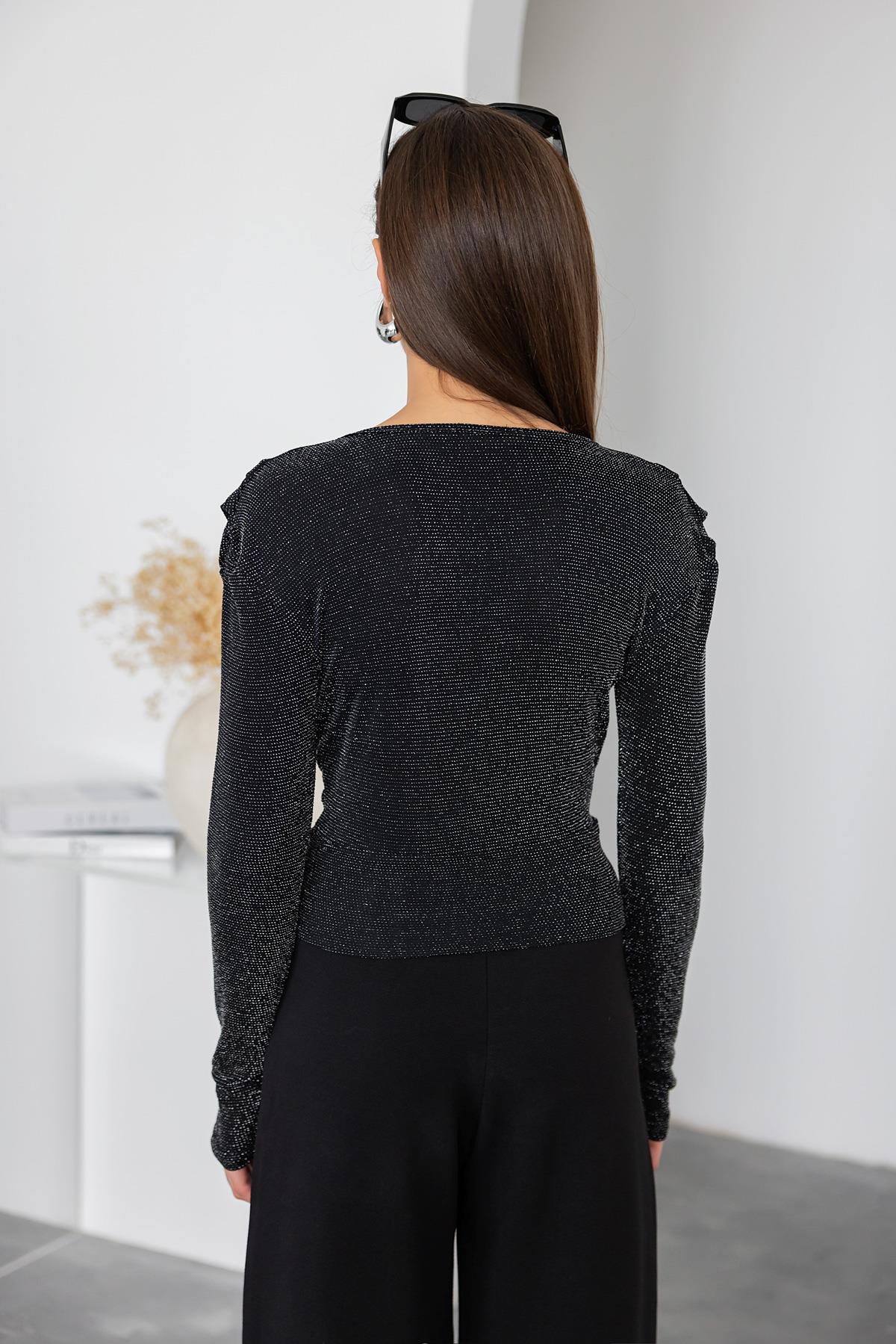 Sparkly Crop Blouse - BLACK