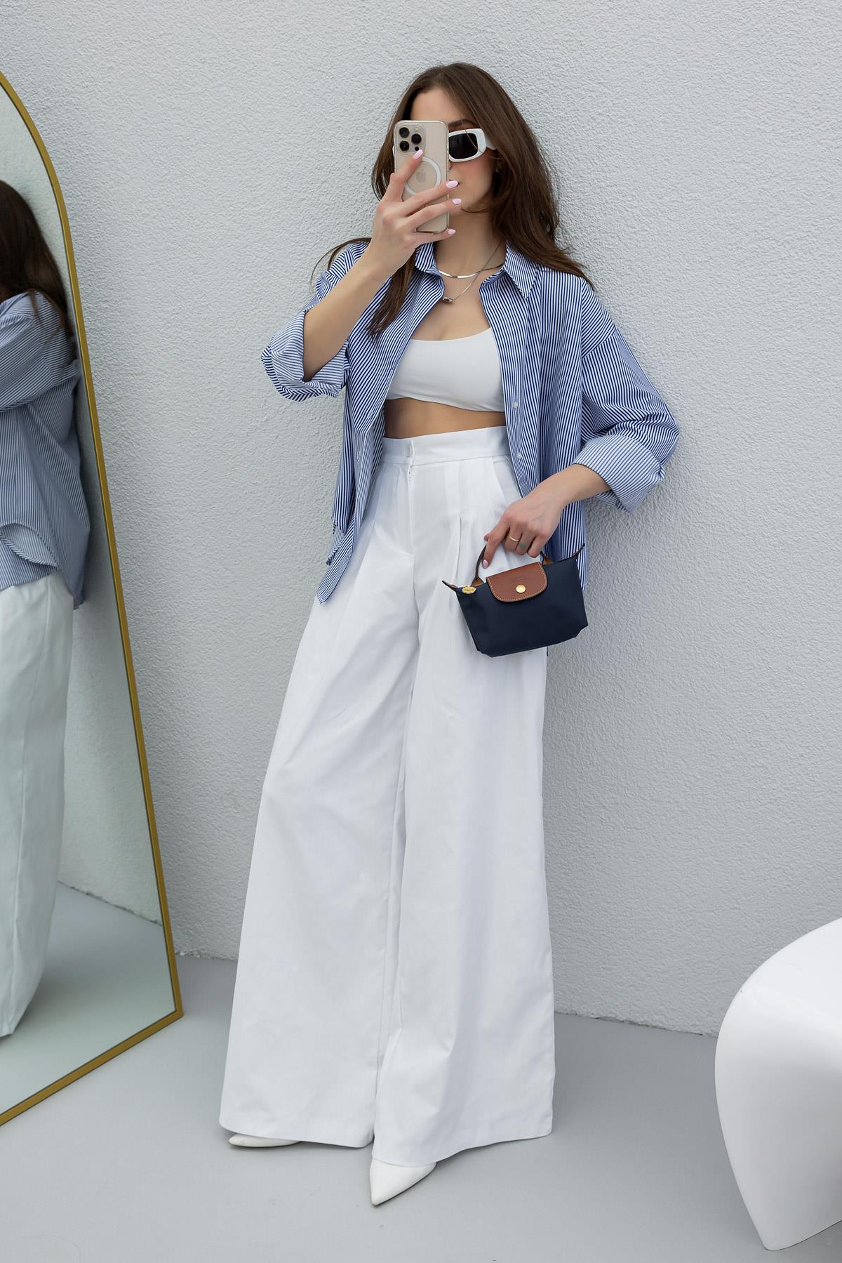 Pleated Palazzo Trousers - WHITE